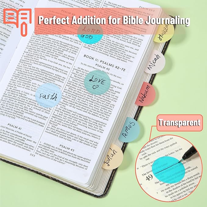 Mr. Pen- Round Transparent Sticky Notes, 1.1” Diameter, 14 Pads, 560 Sheets, Colorful, Water-Resistant See-Through Sticky Notes & Fineliner, Smooth Writing, Note Tabs for Bible Journaling, Studying