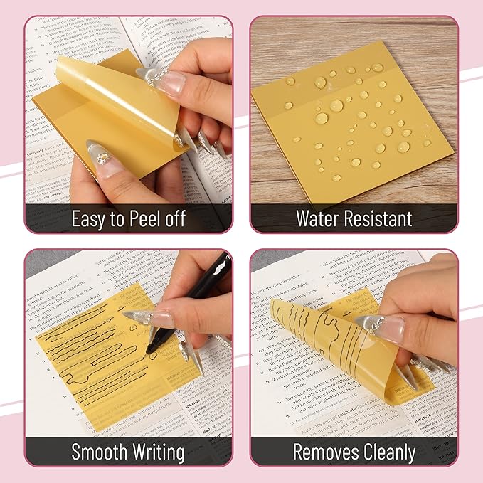Mr. Pen- Transparent Sticky Notes, 3" x 3", 12 Pads, 600 Sheets, See Through Self-Adhesive Notes for Bible Journaling and Studying, Water-Resistant, Easy to Peel, Clean Removal