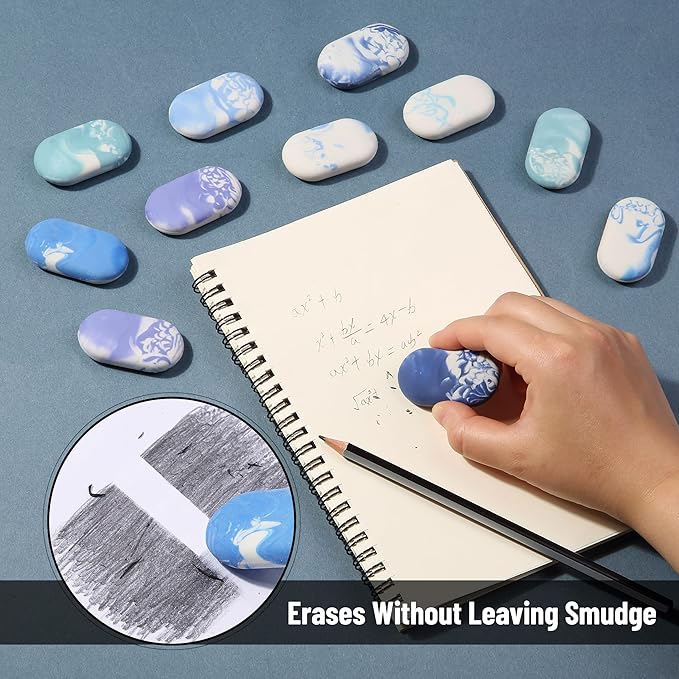 Mr. Pen- Marble Pencil Erasers, 12 Pack, 1" x 2", Soft Rubber Marble Pencil Erasers for School, Office, Art Sketching, Homework, Exams, Clean Smudge-Free Correction