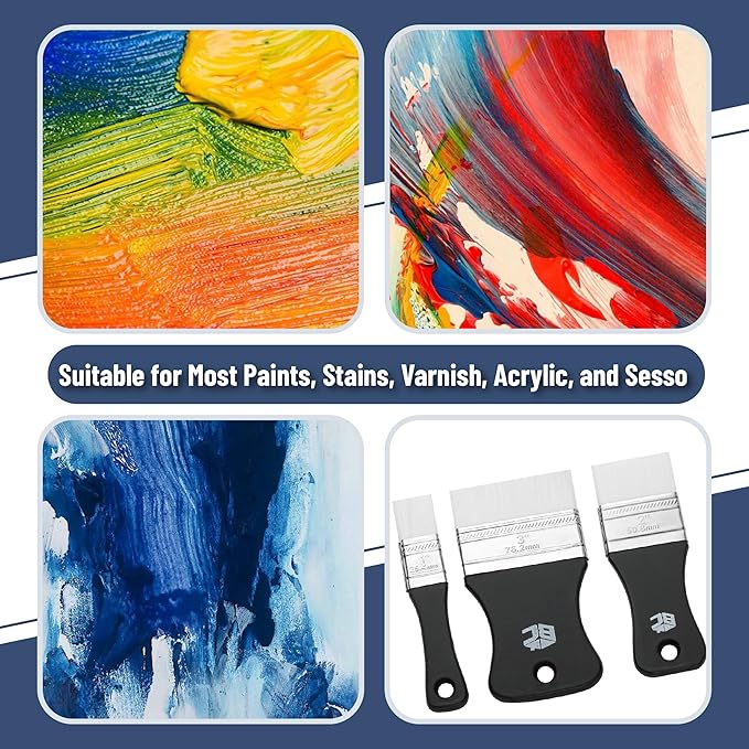 Bates- Flat Paddle Paint Brush Set, 3 Pack, Nylon Bristles Painting Brushes, Ergonomic Handle