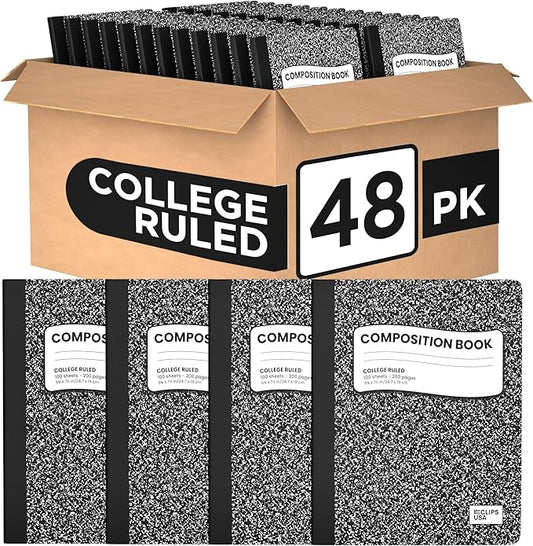 Composition Notebook College Ruled Composition Notebooks Black Bulk Marble College Ruled Notebook Hard Cover 100 sheets, 200 Pages 9.75” x 7.25” (48 Pack)