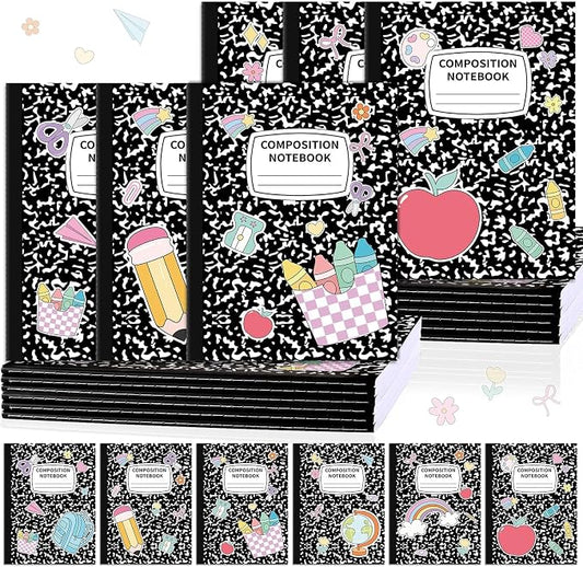12 Pack Large Composition Notebooks Bulk 9.8 × 7.5 in Wide Ruled Hard Cover Composition Book Assorted Marble Journal College Ruled Paper for College Office Back to School Supplies(Black and White)