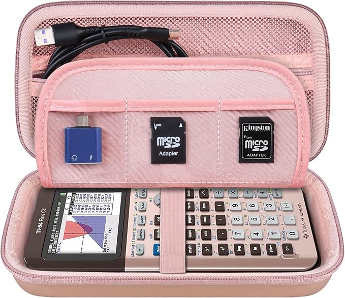 Elonbo Carrying Case for Texas Instruments TI-84 Evo/TI-84 Plus CE Evo Graphing Calculator, Extra Mesh Pocket Fits Charging Cable Charger Manual, Rose Gold