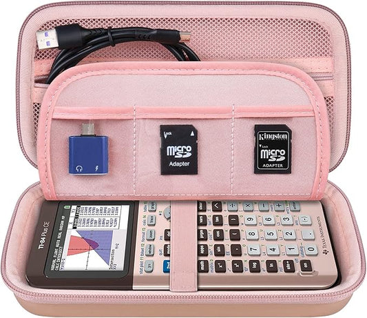 Elonbo Carrying Case for Texas Instruments TI-84 Evo/TI-84 Plus CE Evo Graphing Calculator, Extra Mesh Pocket Fits Charging Cable Charger Manual, Rose Gold