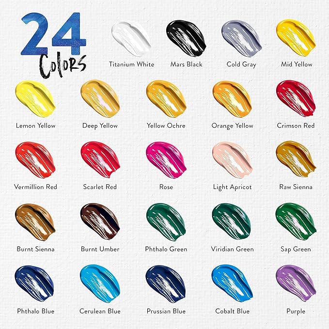 Chalkola 40 Acrylic Paint Set for Adults with 24 Acrylic Paints kit (22ml), 10 Painting Brushes, 5 Canvas for Painting (8x10) & 1 Palette