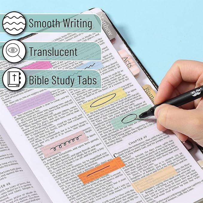 Mr. Pen- Colorful Sticky Tabs, 16 Sets, 3200 pcs, Translucent Page Markers, Water-Resistant Book Tabs for Annotating, Bible Study, Planning, Indexing & Document Organization, Pastel