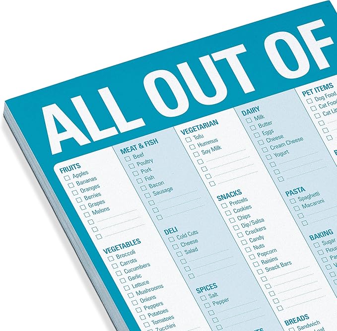 Knock Knock All Out Of Grocery List Note Pad, 6 x 9-inches (Blue)