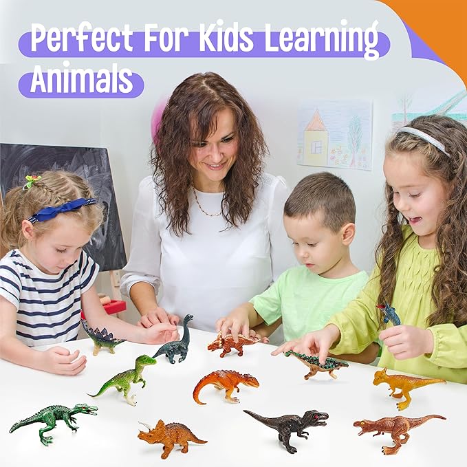 12 Dinosaur Figurines for Kids, Plastic Animal Toys Tiny Portable Dinosaur Figures Playset Montessori Toy Educational Game for Homeschool Preschool Toddler Kids