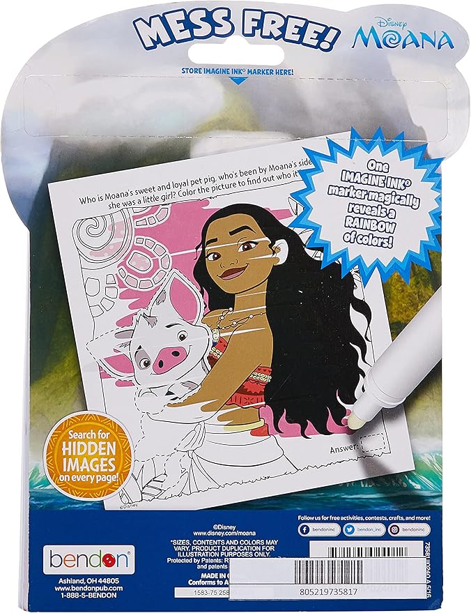 Bendon Moana Imagine Ink | Moana Coloring Book with Mess Free Marker | Moana Activity Book | 20 Pages | Officially Licensed