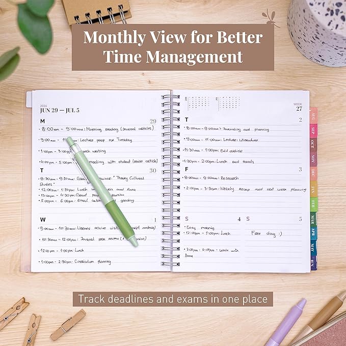 Rileys Academic Planner 2026-2027, Daily, Weekly & Monthly Planner, July 2026 - June 2027, Student Notes Pages, Twin-Wire Binding, Weekly Agenda for School & Work (8 x 6-Inches, Lilac)