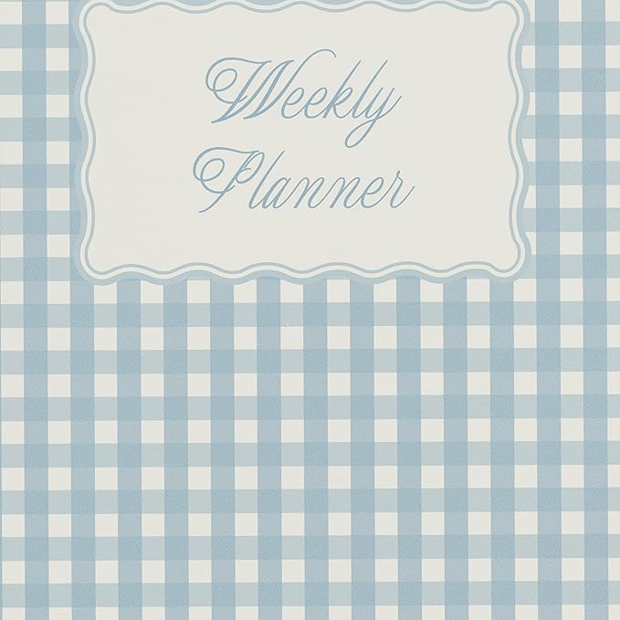 Minted Scalloped Gingham 2026 Weekly & Monthly Undated Planner, 5.5" x 8.5" Spiral Bound Notebook, 132 Pages, Durable Blue Pattern Planner for Office, School & Home Organization