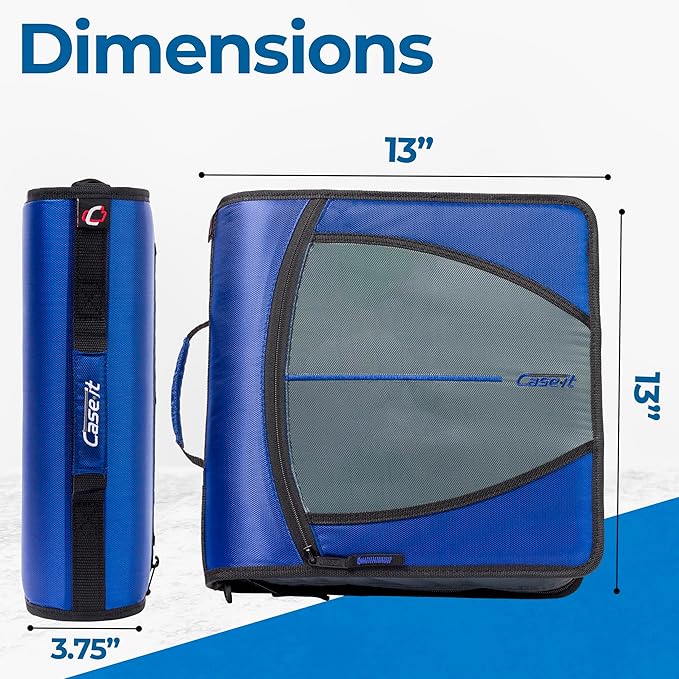 Case-it Mighty Zip Tab School Zipper Binder | 3-Inch O-Rings, 600-Sheet Capacity, 5-Subject Expanding File Folder, Multiple Pockets & Storage Organizer, Shoulder Strap | D-146 Midnight Blue