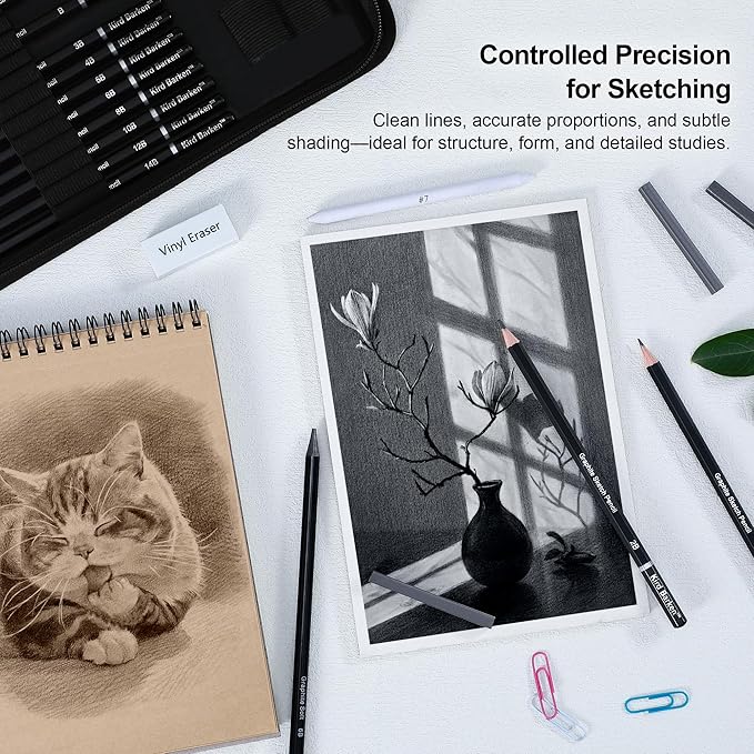 Kird Barken 112 PCS Professional Drawing Set Sketch Kit with 3-Color Sketchbook, Graphite & Charcoal Pencils,Sketching Supplies for Shading & Blending – Ideal for Artists, Adults, Teens & Beginners