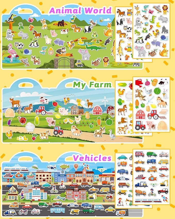 Benresive Reusable Sticker Book for Toddlers & Stickers for Kids, Toddler Travel Toys, Craft Activities, Boys & Girls Birthday Gifts