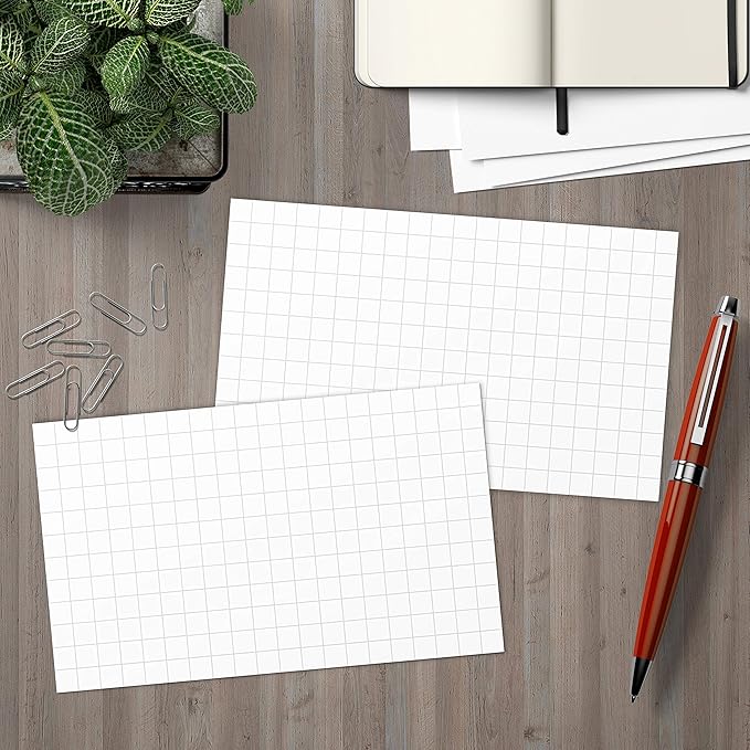 321Done Graph Ruled Index Cards, Small Size, 0.25 Grids (Set of 50) 3x5, Double-Sided, Thick Cardstock, White - Made in The USA