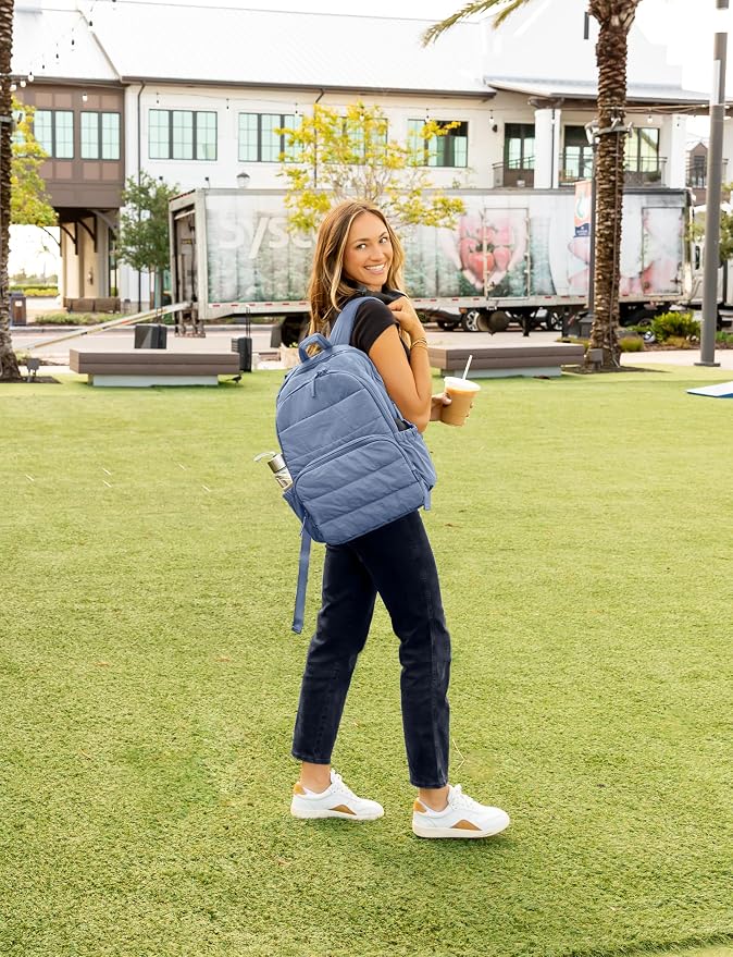Uselike Travel Backpack for Women, 15.6 Inch Laptop Backpack, Quilted College Bookbag, Cute Work Backpacks, Water Resistant (Haze Blue)