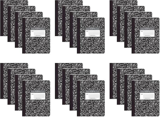 ROARING SPRING Hard Cover Composition Notebook, 24 Pack, Black Marble Comp Book, 9.75″ x 7.5″, Wide-Ruled with Margin, 100 Sheets (200 Pages), Made in USA