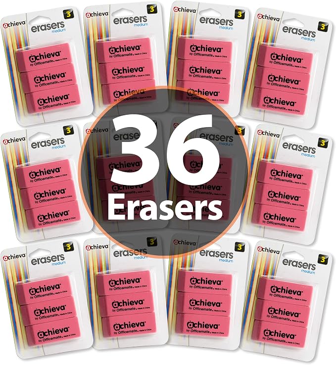 Achieva 36-Pack Pink Erasers - Premium Quality, Smudge-Proof, Durable - Ideal for Students, Artists, and Office Workers - Non-Toxic, Latex-Free Rubber Compound