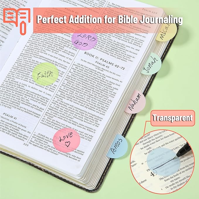 Mr. Pen- Round Transparent Sticky Notes, 1.1” Diameter, 14 Pads, 560 Sheets, Colorful, Water-Resistant See-Through Sticky Notes & Fineliner, Smooth Writing, Note Tabs for Bible Journaling, Studying