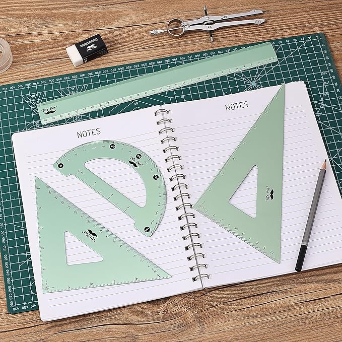 Mr. Pen- Metal Geometry Kit, 4 Pack, 45° & 30°/60° Set Squares, 6" Protractor & 12" Ruler, Durable Metal Drafting Tools for Technical Drawing, Math, Engineering & Architecture