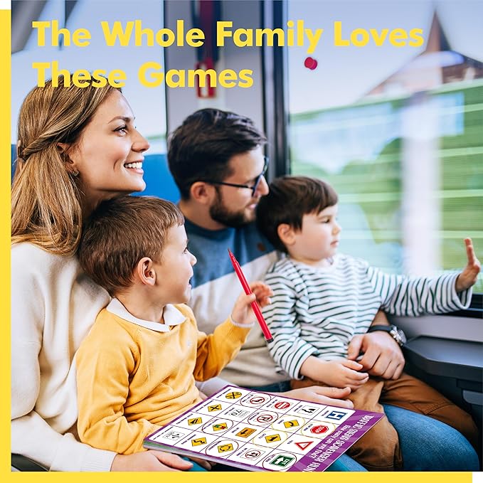 Road Trip Game Pad, 5 Games in 1 (Farm Animals, Car Colors, Buildings, Traffic Signs, Vehicles Scavenger Hunt Bingo), Pen Pencil Paper Game, Plane Trip/ Car Travel/Getaway Activity Pad for Kid, Adult