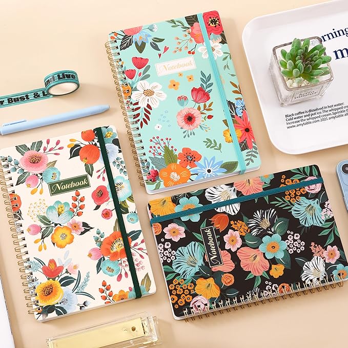Notebook - 3 Pack A5 Lined Journal Notebooks, 8.3'' x 6'' Spiral Notebook, Journal Notebook with Thick Paper, Classic College Ruled Notebooks for Office, School Supplies