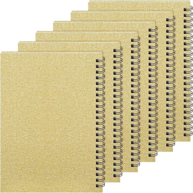 Yahenda 6 Pcs Spiral Notebooks, 1 Subject, Wide Ruled, Glitter Gold