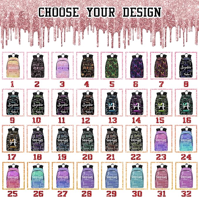 M YESCUSTOM Personalized Backpack Girls with Name School Backpack Boys Lightweight Preschool Elementary BookBags, Kids Travel Daypack Shoulder Bag for Teenager