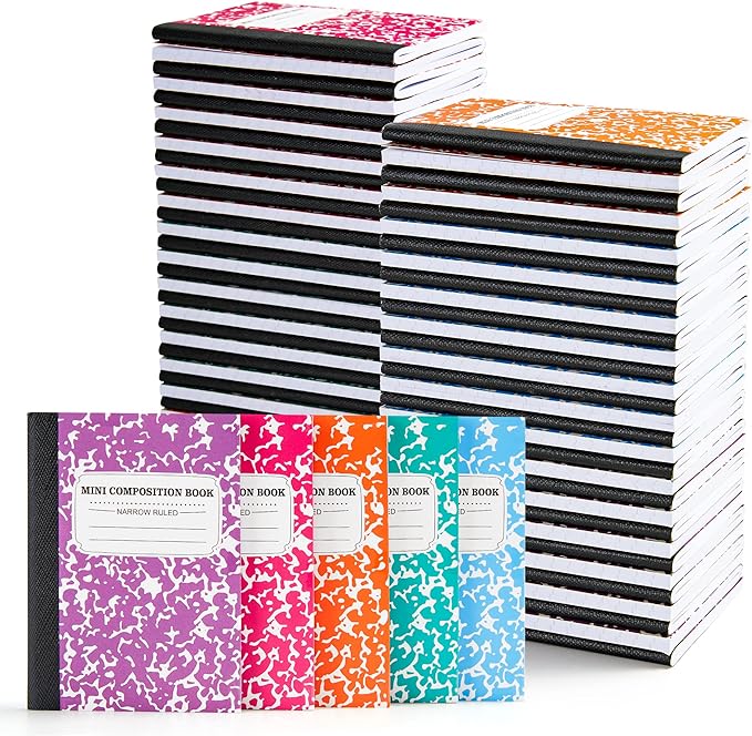 feela 70 Pack Mini Composition Notebook Bulk, Cute Pocket Composition Note Pad, Small Journal Notebooks for Students College School Supplies, 4.5" X 3.25", Narrow Ruled, 5 Pastel Marble Covers