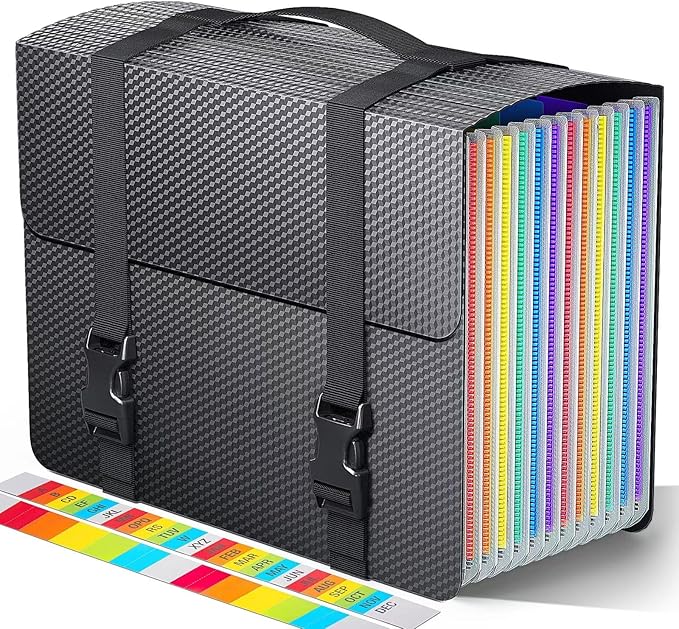 Accordion File Organizer,Expanding File Folders with Handle,13 Pockets Expandable Filing Folders,Tabs Included in Filing Box,Adjustable Strap,Bill Documents Organizer,A4/Letter Size,Diamond
