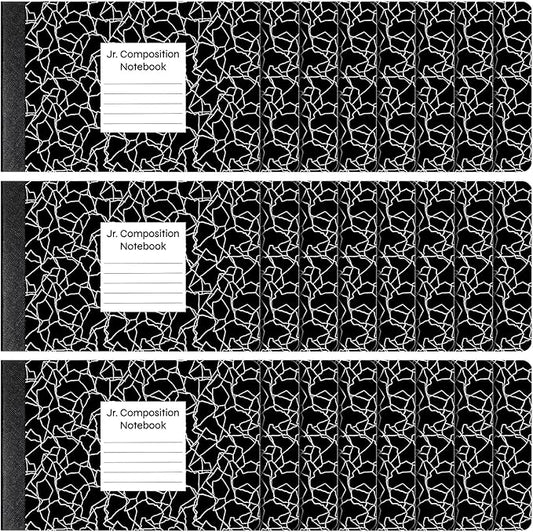 Resurhang 24 Pcs Jr. Composition Notebooks Colored Marble Half Size 4-7/8 x 7-1/2 Inches Composition Notebook 80 Sheet Marble Wide Ruled Assorted Primary Cover Notepad Bulk (Black)