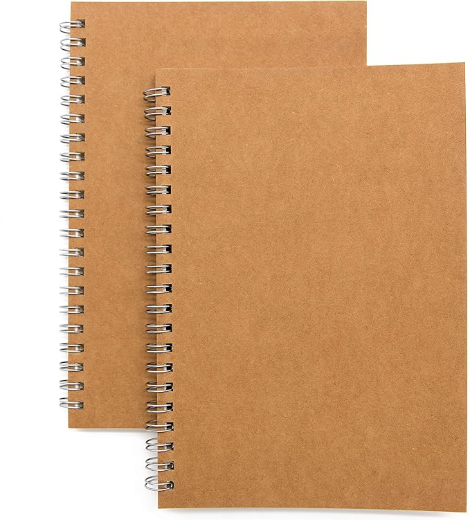 Soft Cover Spiral Notebook Journal 2-Pack, Blank Sketch Book Pad, Wirebound Memo Notepads Diary Notebook Planner with Unlined Paper, 100 Pages/ 50 Sheets, 7.5 inch x 5.1 inch (Brown)