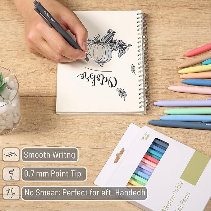 Mr. Pen- Retractable Gel Pens, 12 Pack, Black Ink, Pastel Barrels, Fine Point 0.7mm, Fast Dry, Smooth Writing, Cute Pens for Drawing, Writing Planner and School Supplies