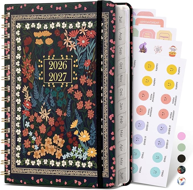 JoyCat 13-Month Academic Planner 2026-2027, June 2026 - June 2027, A5 Weekly & Monthly Planner, Hardcover Agenda with Tabs, 5 Sticker Sheets, Elastic Closure & Pocket for Teachers & Students, 6.3" x 8.5", Midnight Garden