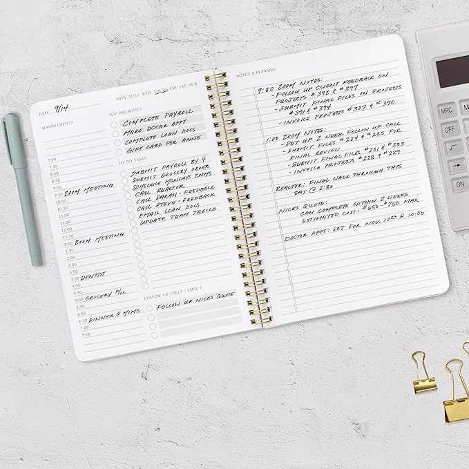 Beautiful Daily Planner And Notebook With Hourly Schedule - Aesthetic Spiral To do List Notepad to Easily Organize Your Tasks And Appointments - Stylish Book And School Or Office Supplies