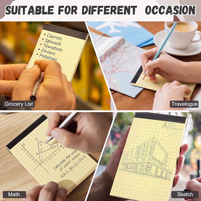Tenceur 16 Pcs 3'' x 5'' Graph Paper Pads Quad Ruled Grid Mini Notepads, Perforated Tops, 50 Sheets Per Memo Pad, 80Gsm Paper Pads Small Pocket Graph Notebook for Students, Office, Math, Notes