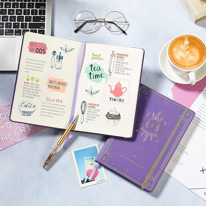 Artfan Ruled Notebook/Journal – Premium Thick Paper Faux Leather Classic Writing Notebook with Pocket + Page Dividers Gifts, Banded, Large, 144 Pages, Hard Cover, Lined (5.8 x 8.4) - Purple