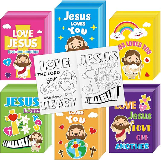 Dvbonike 48Pcs Jesus Loves You Coloring Books - Religious Bible DIY Color-in Pages Booklet Bulk Drawing Holiday Christian Activity Supplies for Sunday School Classroom Rewards Artwork Gift for Kids
