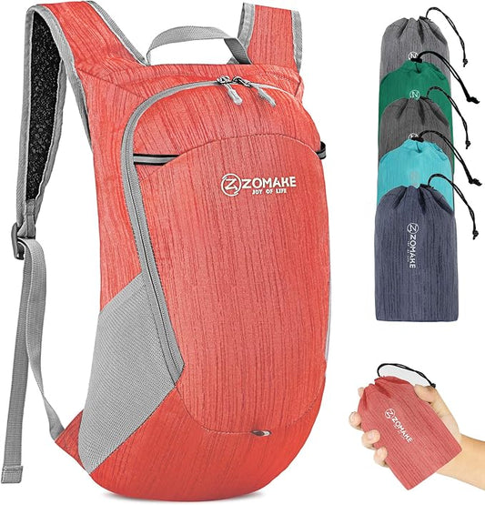 ZOMAKE Lightweight Packable Backpack, 18L Small Foldable Daypack for Hiking | Water Resistant Collapsible Backpacks for Women Men, Everyday Carry, Multi Compartment Storage, Adjustable Strap(Red)