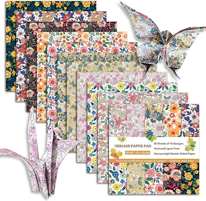 Origami Paper 6x6 Double Sided 50 Sheets 10 Colors origami kit Japanese Chiyo Square Craft Kits Easy Fold Arts Crafts DIY Handwork Floral