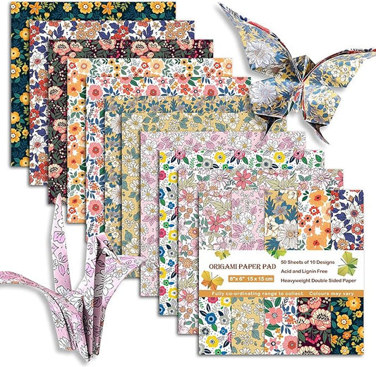 Origami Paper 6x6 Double Sided 50 Sheets 10 Colors origami kit Japanese Chiyo Square Craft Kits Easy Fold Arts Crafts DIY Handwork Floral