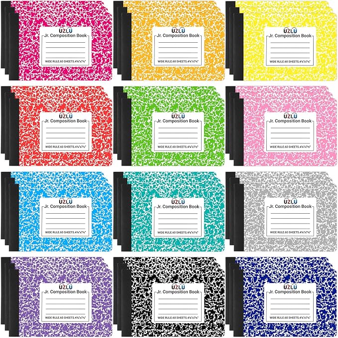 36 Pack Composition Notebooks Bulk Wide Ruled 4-7/8"x 7.5" Half Size Composition Books 60 Sheets Mini Notebook 12 Color Small Pocket Marble Journal Books for Students College Office Back to School Supplies