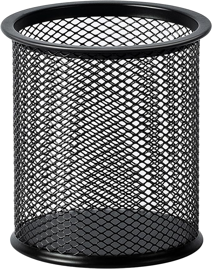 Amazon Basics Wire Mesh Pen Holder, Pencil Cup Desk Organizer for Stationery, Scissors, Office Caddy Storage, 3.7" x 3.3", Black