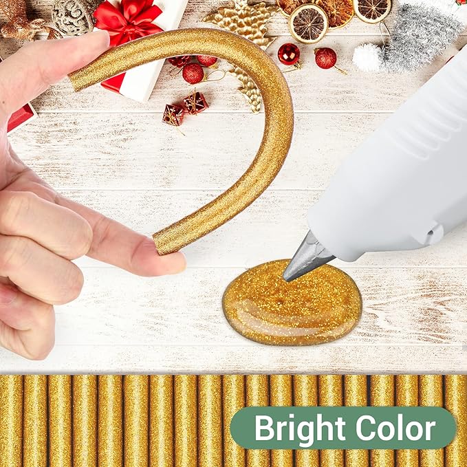 Glitter Gold Hot Glue Sticks, Manarty 8" Long x 0.43" Dia Full Size Hot Melt Glue Sticks Colored, High and Low Temp Adhesive Glue Sticks Large for Crafting, DIY, Decoration, Sealing Wax Stamp, 24 PCS