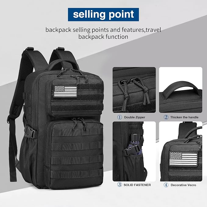Wotony Military Tactical Backpack for Men Waterproof Daypack 3 Day Assault Pack Molle Bag with Water Bottle Holder
