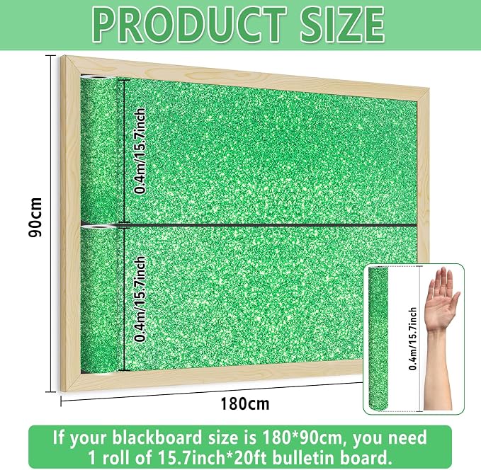 Glitter Green Bulletin Board Roll Non-Woven Fabric Poster 15.7" x 20 Ft