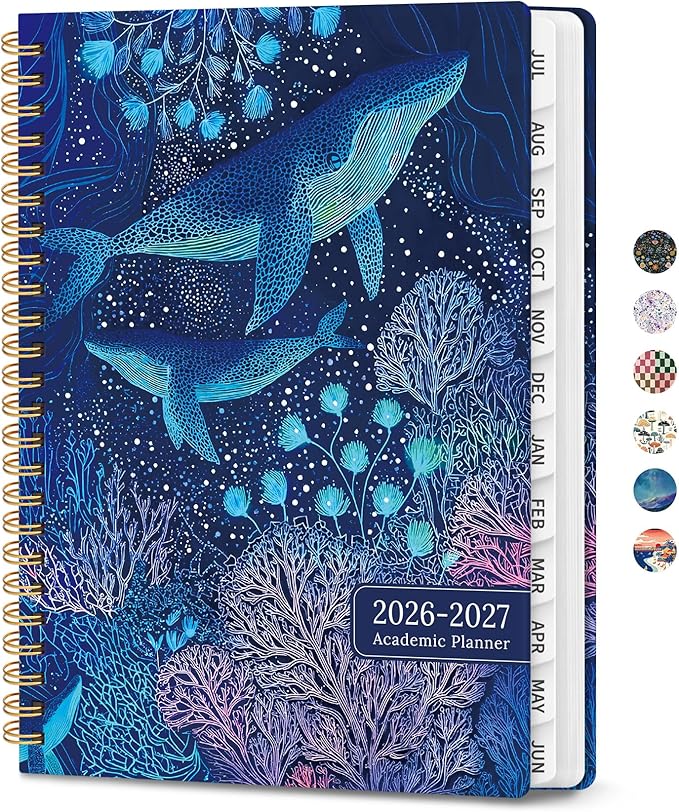 Planner 2026-2027, Academic Planner Weekly and Monthly, Jul 2026 - Jun 2027, Spiral Bound School Planning Tool with Tabs and Pocket, Perfect for Students & Teacher, 6.3" x 8.5", Luminous Deep