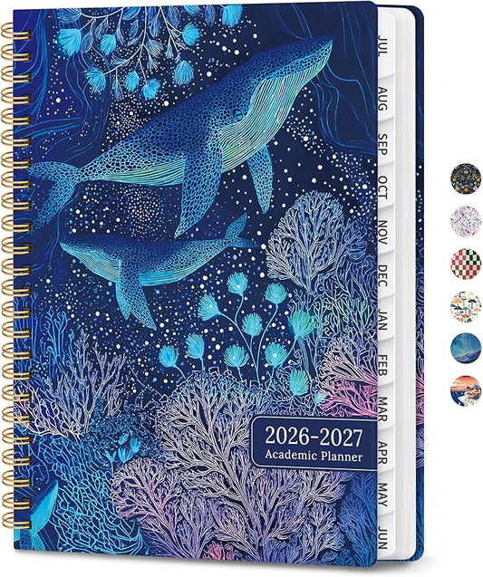 Planner 2026-2027, Academic Planner Weekly and Monthly, Jul 2026 - Jun 2027, Spiral Bound School Planning Tool with Tabs and Pocket, Perfect for Students & Teacher, 6.3" x 8.5", Luminous Deep