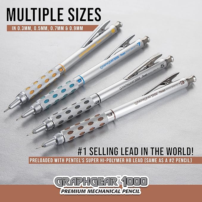 Pentel GraphGear 1000 Automatic Drafting Pencil (0.3mm), Black Accents, 1 Each (PG1013G)