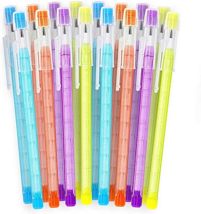 Emraw No 2 HB Translucent Pencils Multipoint Non-Sharpening Stackable Pencil with Matching Eraser (Pack of 16) - for Girls, Kids, Students, Teachers, Office